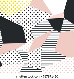 The Memphis pattern. Trending abstract design with irregular shapes, points and lines to create trendy backgrounds for banners, websites, brochures. The minimalist style 