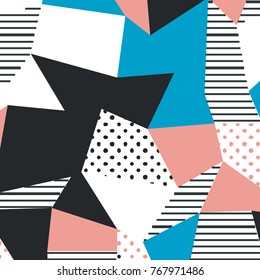 The Memphis pattern. Trending abstract design with irregular shapes, points and lines to create trendy backgrounds for banners, websites, brochures. The minimalist style  