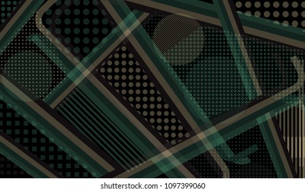 Memphis pattern. Trendy background with color lines and different elements for card or flyer. Pop-Art Style. Vintage Background with Color Elements in Disco Style. Vector Texture.