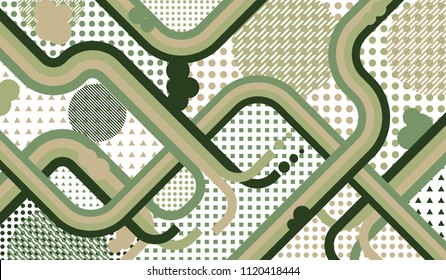 Memphis pattern. Trendy background with color lines and different elements for paper or print. Retro Pattern with Color Elements for your Design. Vector Texture.