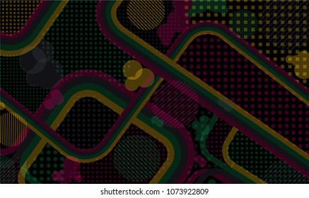 Memphis pattern. Trendy pattern with color strips and different elements for textile or wallpaper. Retro Pattern with Color Elements for your Design. Vector Texture.