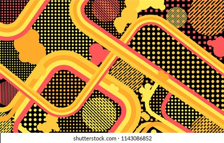 Memphis pattern. Trendy pattern with color strips and different elements for card or flyer. Retro Pattern with Color Elements for your Design. Vector Texture.