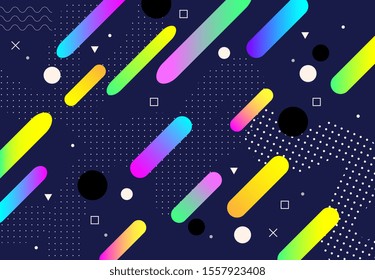Memphis pattern. Trendy modern illustration. Vector artwork. Retro, vintage 80s, 90s style. Blue, black, pink, yellow, beige, purple, green colors. Banner, print, wallpaper, web template