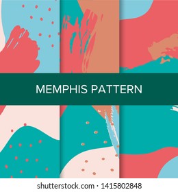 Memphis pattern vector dynamic strokes fantasy print .Speed poster with brush blobs. Modern style art, expressive minimalistic pattern