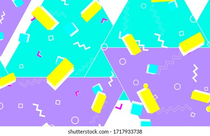  Patrón Memphis. Ilustración vectorial. Hipster Style 80-90. Patrón de diversión. Fondo Abstracto Y Colorido.