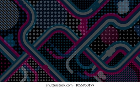 Memphis pattern. Vintage background with color lines and different elements for paper or print. Retro Pattern with Color Elements for your Design. Vector Texture.