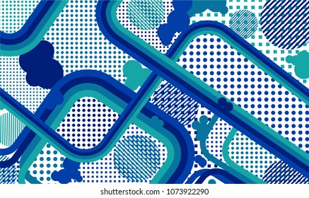 Memphis pattern. Vintage background with color lines and different elements for card or flyer. Retro-Fututristic Background with Color Elements in Disco Style. Vector Texture.