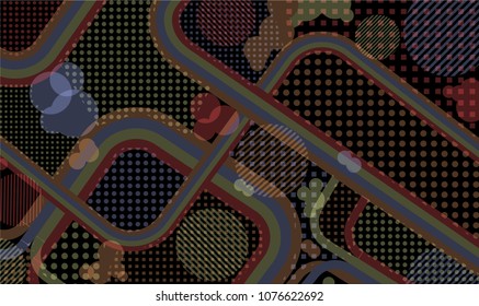 Memphis pattern. Vintage background with color lines and different elements for paper or print. Retro-Fututristic Background with Color Elements in Disco Style. Vector Texture.