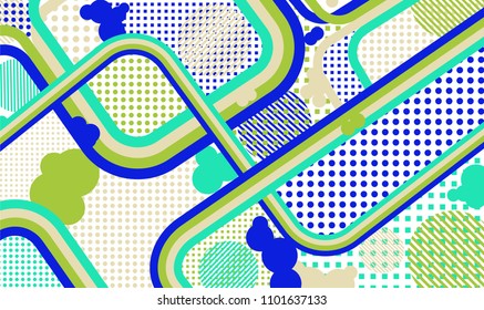 Memphis pattern. Vintage background with color lines and different elements for textile or wallpaper. Pop-Art Style. Vintage Background with Color Elements in Disco Style. Vector Texture.