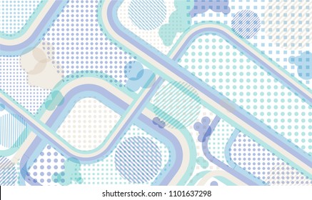 Memphis pattern. Vintage background with color lines and different elements for banner or mobile application. Pop-Art Style. Vintage Background with Color Elements in Disco Style. Vector Texture.