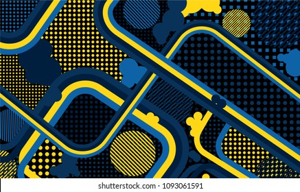 Memphis pattern. Vintage pattern with color strips and different elements for card or flyer. Retro Pattern with Color Elements for your Design. Vector Texture.