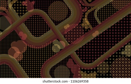 Memphis pattern. Vintage pattern with color strips and different elements for paper or print. Pop-Art Style. Vintage Background with Color Elements in Disco Style. Vector Texture.