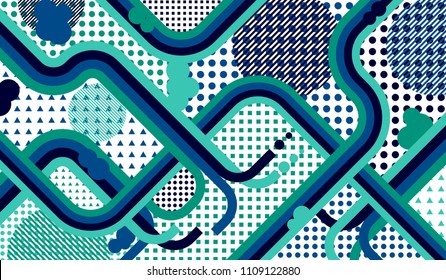 Memphis pattern. Vintage pattern with color strips and different elements for card or flyer. Retro Pattern with Color Elements for your Design. Vector Texture.