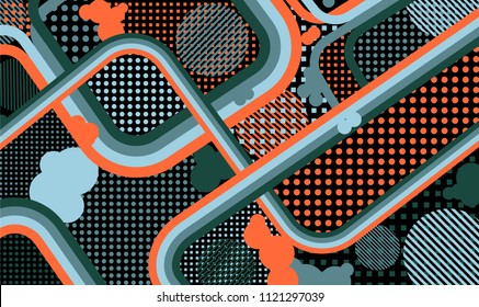 Memphis pattern. Vintage pattern with color strips and different elements for textile or wallpaper. Retro Pattern with Color Elements for your Design. Vector Texture.