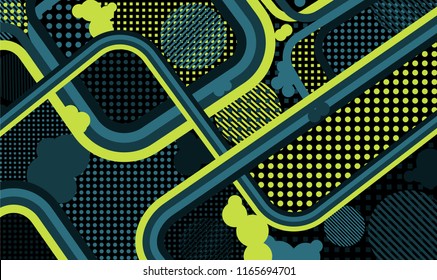 Memphis pattern. Vintage pattern with color strips and different elements for textile or wallpaper. Retro Pattern with Color Elements for your Design. Vector Texture.