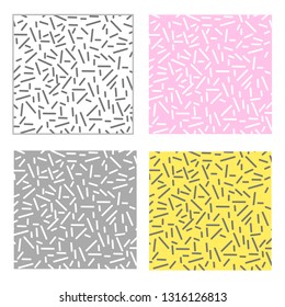 Memphis patterns with geometric  elements for fashion, wallpapers, wrapping, etc. Background set in trendy 80s-90s memphis style with neon colors.