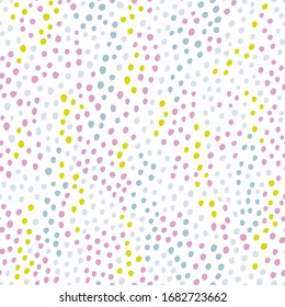 Memphis Polka dot seamless pattern. Vector hand-drawn abstract colorful pink light green and blue on a white background. Fashion 80-90s. Vector ideal for textiles, fabrics, digital paper