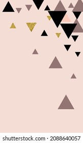 Memphis Polygon Vector Pink Background. Rose Mosaic Hipster Texture. Luxury Triangle Art Poster. Golden  Foil Pattern.