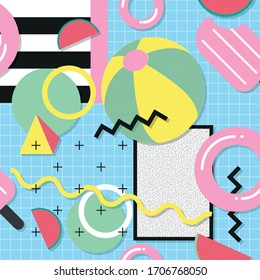 Memphis pool party seamless repeat pattern background vector graphic 1980s style 