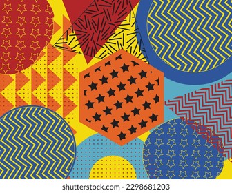 Memphis pop banner. Neon abstract geometric elements and shapes. Memphis style cover design vector illustration template, Social Highlight for covers and stories page, posters, flyers and magazines