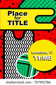 Afiche de Memphis, fondo con elementos geométricos simples, patrones tendencia de moda 80-90s. Vector.