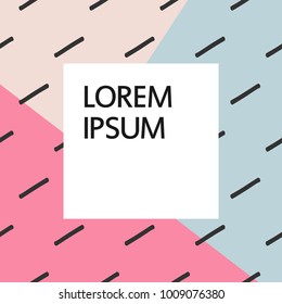Memphis poster card template. 90s hipster style. Advertising typography card in modern pastel palette with background in grunge speckled. Vector banner for greeting card, prints, planner stickers.