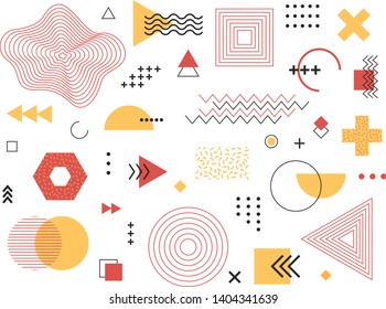 Memphis retro design elements. Set of 90s trendy geometric shapes, vintage print illustration constructivism element for magazine, leaflet, billboard, sale. Memphis vector isolated symbols collection