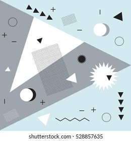 Memphis, retro texture, and geometric elements. Modern abstract design. Set of beautiful vector graphic shapes of an arbitrary flat style.