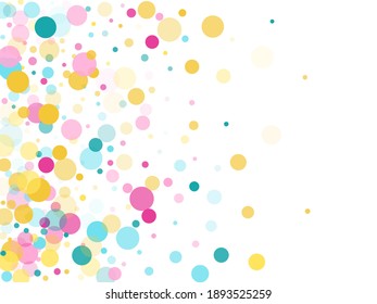 Memphis redondo confetti fondo creativo en cian, color rosa, oro en blanco. Vector de patrón infantil, antecedentes de celebración de cumpleaños de fiesta infantil. Círculos de confeti navideño al estilo memphis.
