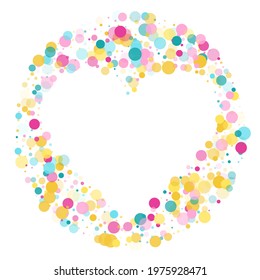 Memphis round confetti creative background in teal, rose color, gold on white. Childish pattern vector, children's party birthday celebration background. Holiday confetti circles in memphis style.