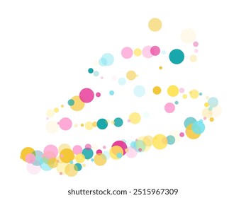 Memphis runde Konfetti kreativen Hintergrund in blau, magenta und gelb auf weiß. Kindermuster, Vektor, Kinderparty Geburtstag Feier Hintergrund. Feiertagskonfetti im Memphis-Stil.