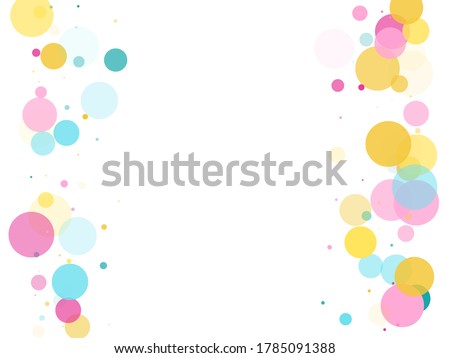 Memphis round confetti falling background in teal, rose color, gold on white. Childish pattern vector, children's party birthday celebration background. Holiday confetti circles in memphis style.