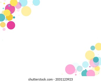Memphis round confetti festive background in blue, pink and gold on white. Childish pattern vector, children's party birthday celebration background. Holiday confetti circles in memphis style.