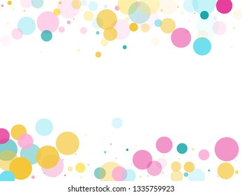 Memphis round confetti modern background in blue, magenta and gold on white.  Childish pattern vector, children's party birthday celebration background.  Holiday confetti circles in memphis style.