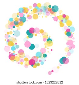 Memphis round confetti retro background in cayn, pink and yellow on white.  Childish pattern vector, children's party birthday celebration background.  Holiday confetti circles in memphis style.