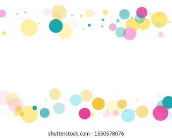 Memphis round confetti retro background in blue, crimson and gold on white.  Childish pattern vector, children's party birthday celebration background.  Holiday confetti circles in memphis style.