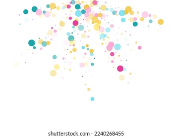 Memphis round confetti retro background in teal, rose color, gold on white. Childish pattern vector, children's party birthday celebration background. Holiday confetti circles in memphis style.