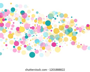Memphis round confetti trendy background in blue, pink and yellow on white.  Childish pattern vector, children's party birthday celebration background.  Holiday confetti circles in memphis style.
