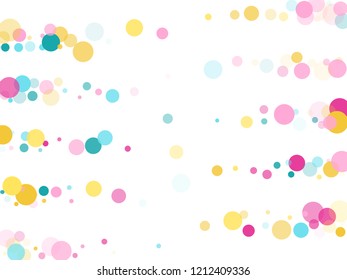 Memphis round confetti trendy background in blue, crimson and gold on white.  Childish pattern vector, children's party birthday celebration background.  Holiday confetti circles in memphis style.