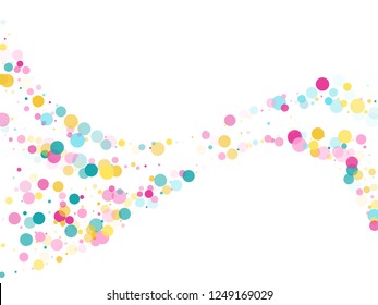 Memphis round confetti trendy background in cyan, pink and gold on white.  Childish pattern vector, children's party birthday celebration background.  Holiday confetti circles in memphis style.