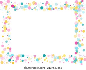 Memphis redondo confetti de fondo a la moda en azul, rosa y amarillo sobre blanco. Vector de patrón infantil, antecedentes de celebración de cumpleaños de fiesta infantil. Círculos de confeti navideño al estilo memphis.