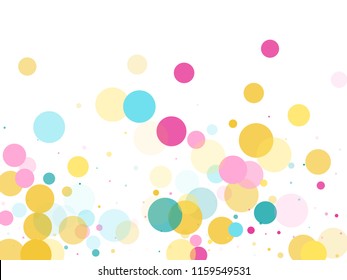 Memphis round confetti vintage background in blue, crimson and gold on white.  Childish pattern vector, children's party birthday celebration background.  Holiday confetti circles in memphis style.