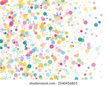 Memphis round confetti vintage background in cyan, crimson and gold on white. Childish pattern vector, children's party birthday celebration background. Holiday confetti circles in memphis style.