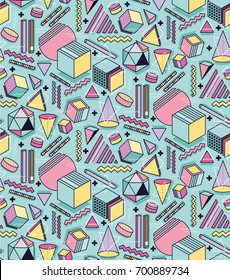 Memphis seamless abstract pattern. Colorful geometric elements shapes vector background. 80’s 90’s style wallpaper.