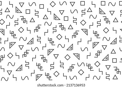 Memphis seamless black and white pattern. Pattern with simple geometric design elements. Retro style, 90s design. Modern abstract shapes, triangles squares, repeating design