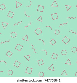 Memphis seamless geometric pattern 80's-90's styles with different shapes. Vector background.