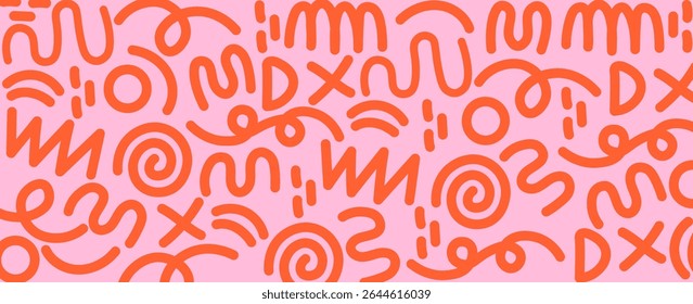 Memphis seamless geometric pattern. Multicolored abstract background in retro style of the 80s, 90s with various shapes: circles, dots, zigzags, spirals, wavy lines. eps 10