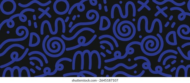 Memphis seamless geometric pattern. Multicolored abstract background in retro style of the 80s, 90s with various shapes: circles, semicircles, dots, zigzags, spirals, wavy lines. vector