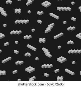 Memphis seamless pattern with 3d geometric shapes. Vector repetitive design.