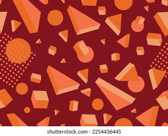 Passwortloses Muster mit 3D-Formen im 80er-Jahre-Stil. Isometrische geometrische Formen. Farbiges Hintergrunddesign für Werbeprodukte, Verpackungspapier und Druck. Vektorgrafik